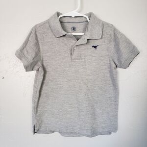 JK Boys 5 Grey Short Sleeve Polo Shirt T-shirt Navy Blue Dinosaur Top